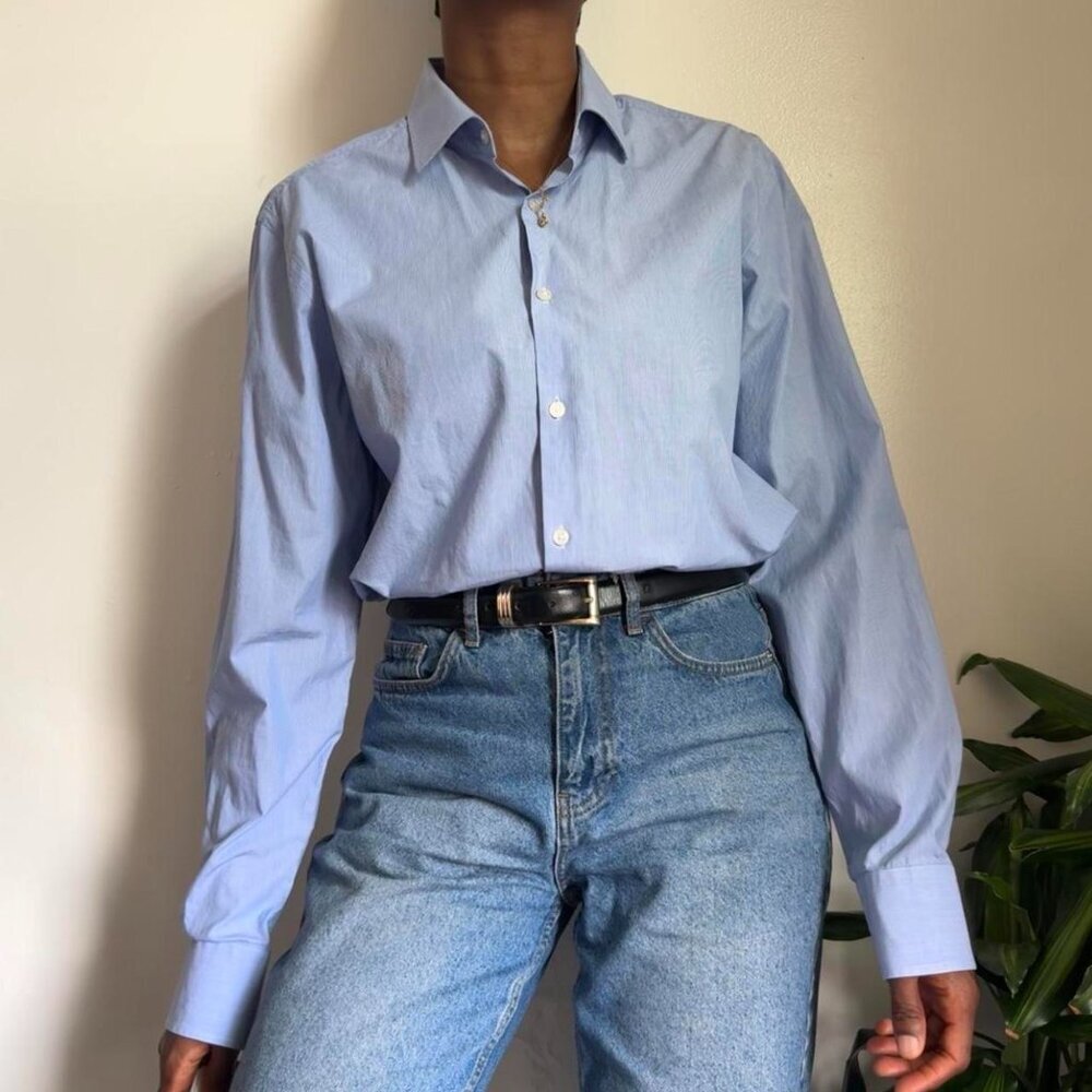 Vintage Minimalist lightweight striped button down long sleeves shirt‎ - Picture 3 of 5